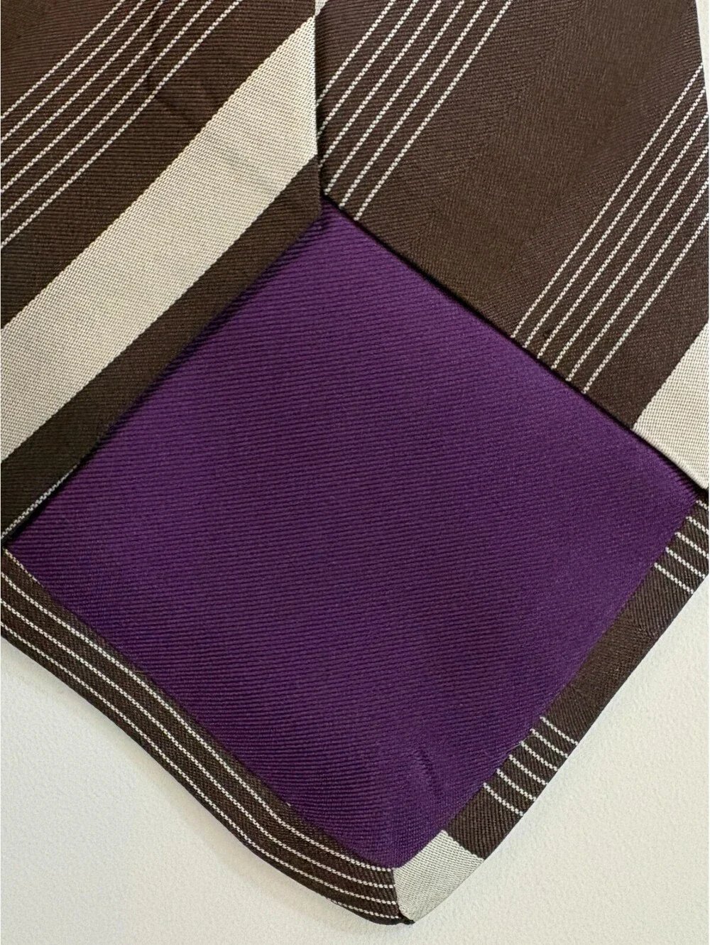 Ralph Lauren Purple Label Silk Necktie Brown Silver Striped England Hand Made